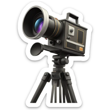 Create a vintage-style movie camera with digital enhancements, on a film set." sticker