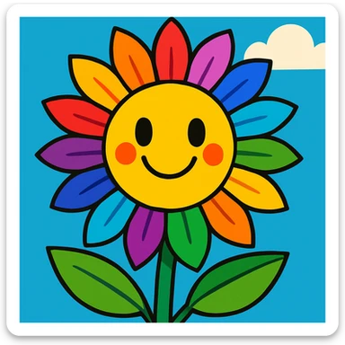 sunflower with petals of all colors, vibrant and cheerful style sticker
