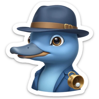 cute blue platypus with a detective hat and monocle on his eye, no  hands, looks like a platypus but blue sticker