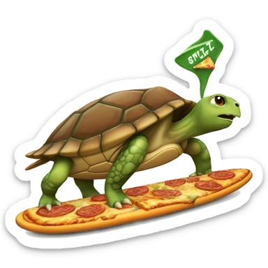 turtle on a surfboard eating pizza sticker