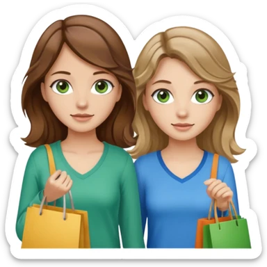 make me and my best friend togheter i have brown hair that falls on my shoulders and brown eyes and she has really long wavy brown hair with a little blonde and green/blue eyes we are shopping and i have BROWN eyes sticker