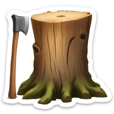 Tree stump with an axe cleaved in the top of the stump  sticker