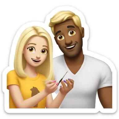blonde daughter paints blonde dad's nails sticker