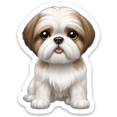 white and brown shih tzu in short hair sticker
