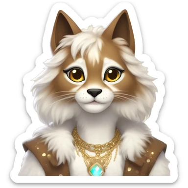 Furry, sparkle, iridescent, colorful, pastel, edgy, cool, fantasy beautiful, brown, beige, white, divine, godly, angelic, animal, anthro, full body, fursona, feline sticker