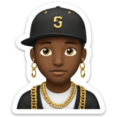 black guy with golden chains eartunnels and a snapback cap sticker