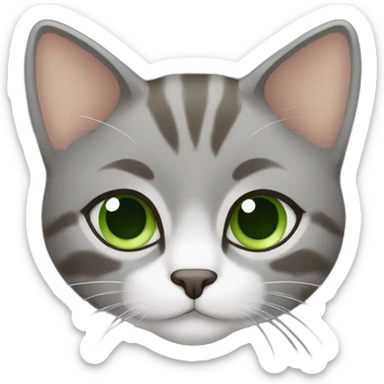 gray brown cat with green eyes  sticker