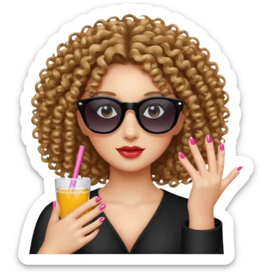 a curly hair girl with sunglasses and acrylic nails  sticker