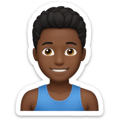 Un garçon qui a des locks noir  il sourit c’est un renoi il a un débardeur sticker