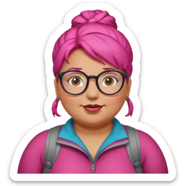 climber fat woman with dark pink bun hair and glassess sticker