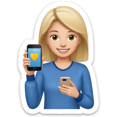 woman casual clothes holding one mobile phone sticker