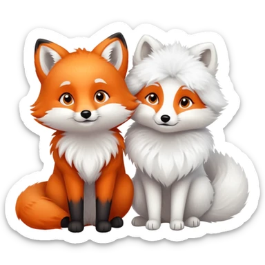 And couple, orange fox cuddling and arctic fox sticker