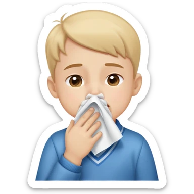 child holding a handkerchief to their nose while sneezing, cute and friendly sticker