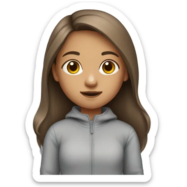 Small girl carrying a phone wearing a grey tracksuit with long brown hair sticker