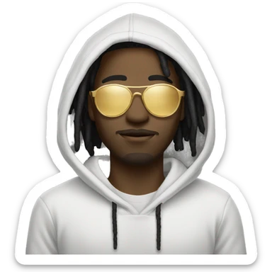 black man with white hoodie wearing gold glasses with freeform dreads sticker