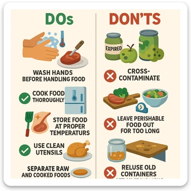 make a detail poster with title of "food safety dos and dont" sticker