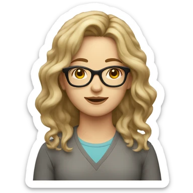 caucasian girl with wavy shoulder length hair and glasses sticker