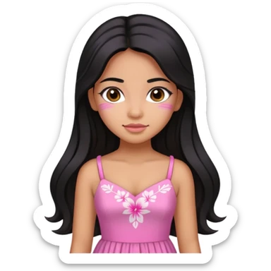 Hawaiian girl with black hair with pink highlights in hair with long hair with a sugar pink dress sticker