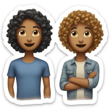 best friends with straight and curly hair sticker