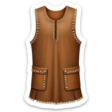 A sleeveless leather tunic stitched with bone needles, brown color









 sticker