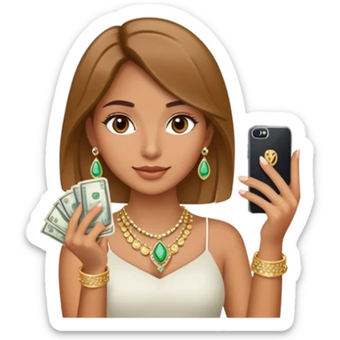  money in one hand and phone selfie jewelry girl  sticker