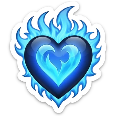 Black heart with blue flames sticker