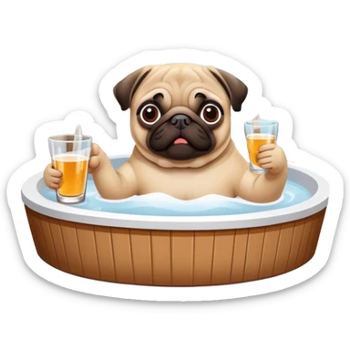 Pug drinking in hot tub at cottage  sticker