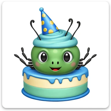 a bug eating a blue birthday cake wearing a math hat sticker
