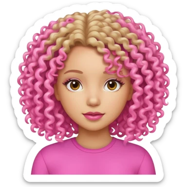 A beautiful girl with light skin, curly hair, and a pink vibe. sticker