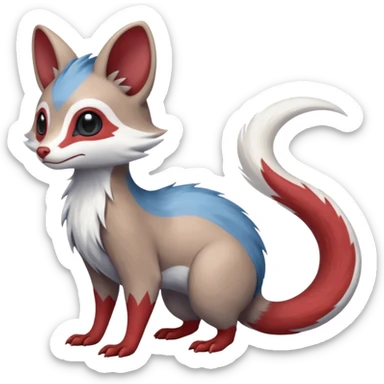 Minccino-Mongoose-Lykoi-Emolga-Pachirisu-Zangoose-fusion-hybrid-animal-Fakémon-creature, full body, thin long sleek scaly tail, intricate markings sticker