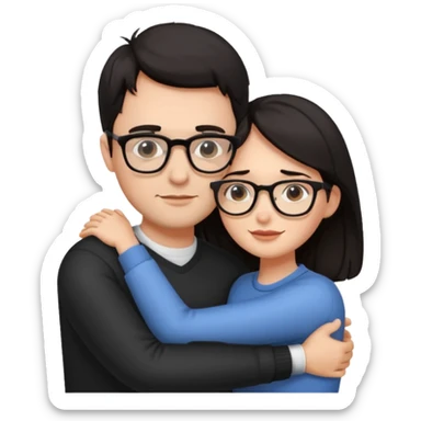 dark haired man with glasses hugging dark long haired woman with glasses sticker