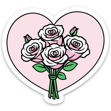 romantic heart-shaped bouquet with pink and white roses sticker