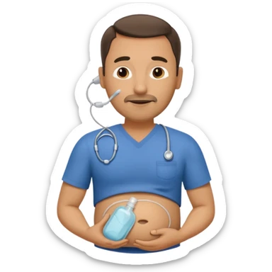 A man in his mid-40s with a stoma bag on his stomach. sticker