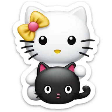 hello kitty with a black cat sticker