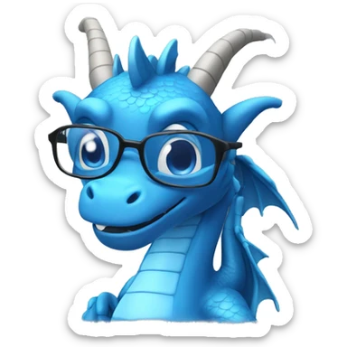 Blue dragon with glasses working with computer sticker