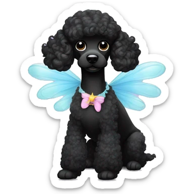 Black poodle with fairy wings smocking   sticker