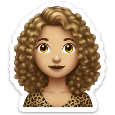 European curly long hair girl in leopard sticker