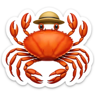 a crab with a hat with written "carbonfact" on it sticker
