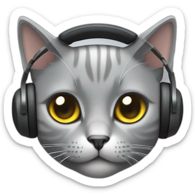 All Grey British short hair cat wearing gaming headset sticker