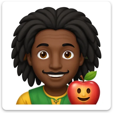 a man with black skin, black hair, black eyes, black eyebrows, black nose, brown lips, and rasta hair, apple emoji style, no text, smiling sticker