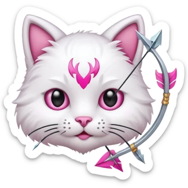 Emoji cat head white emoji with pink bow and arrow sticker