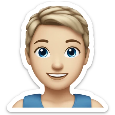 White girl brown short hair blue eyes smiling sticker