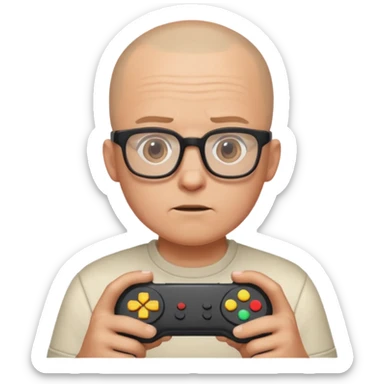 Homme qui joue à la console avec des lunettes et crâne raser sticker