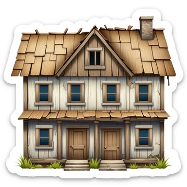 a house merged with a derelict house, split down the middle sticker