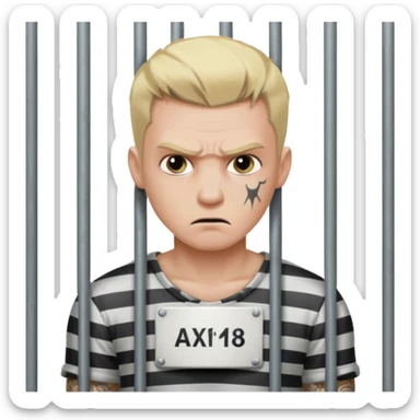 angry tattooed blonde male prisoner with prison cell bg sticker