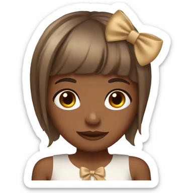 brown girl with brown and blonde highlights with bangs with a bow on head sticker