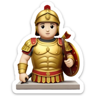 Cinematic Realistic Roman Soldier Statue at Botero Square Landmark Emoji, depicted as a striking, larger-than-life sculpture rendered with rich detail and dynamic, urban lighting. sticker
