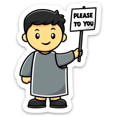 Character holding a sign that says please and thank you sticker