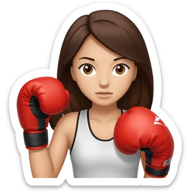 An woman with long dark brown hair in boxing gloves and light brown eyes sticker