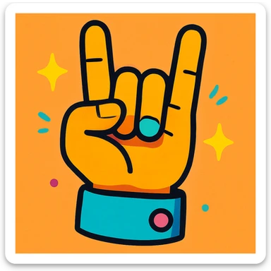 a hand with the pinky and ring finger down, while the rest are up, colorful cartoon style sticker